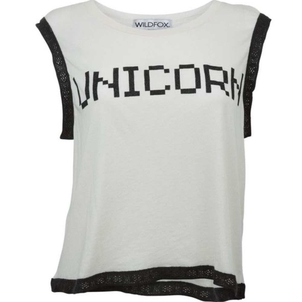 Wildfox Cream Tank with Black Sparkling Unicorn Graphic